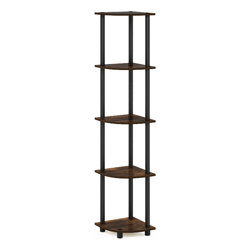 Pemberly Row 5-Tier Corner Display Rack Multipurpose in Amber Pine/Black