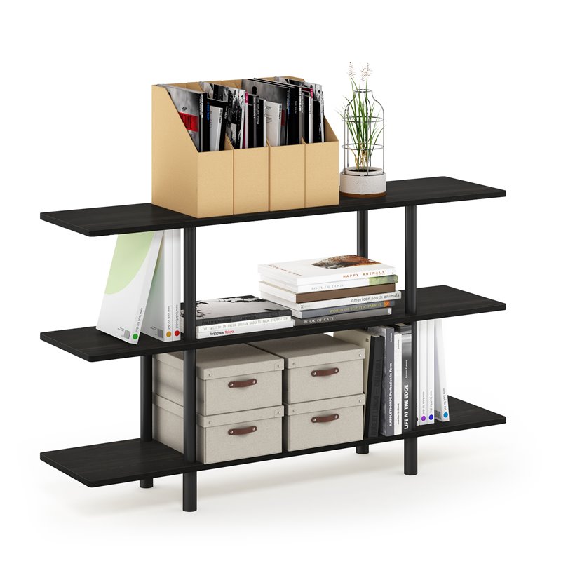Pemberly Row Turn-N-Tube Wood 3-Tier Wide Display Shelf in Espresso/Black