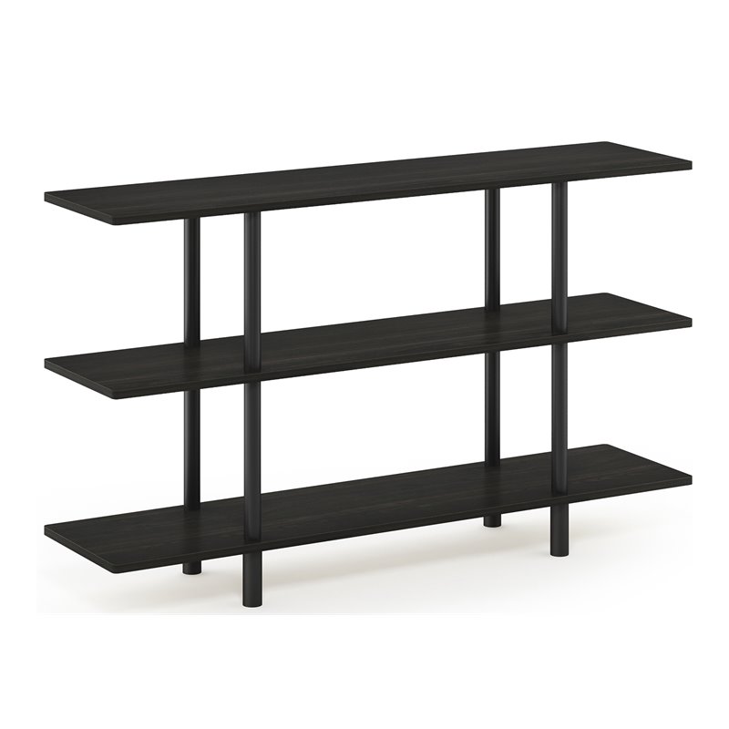 Pemberly Row Turn-N-Tube Wood 3-Tier Wide Display Shelf in Espresso/Black