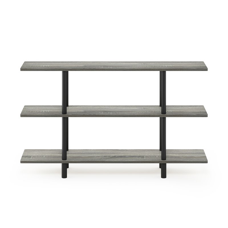 Pemberly Row Turn-N-Tube Wood 3-Tier Wide Display Shelf in French Oak Gray