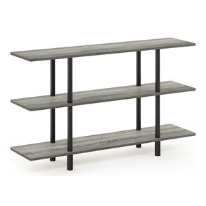Pemberly Row Turn-N-Tube Wood 3-Tier Wide Display Shelf in French Oak Gray