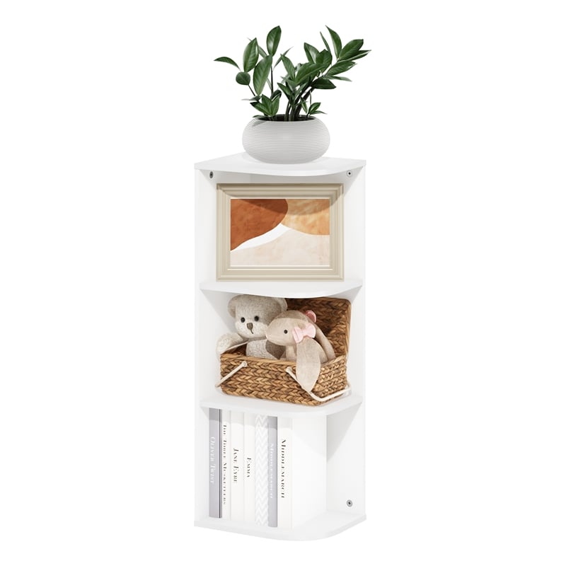 Pemberly Row Contemporary 3-Tier Corner Open Shelf Bookcase in White