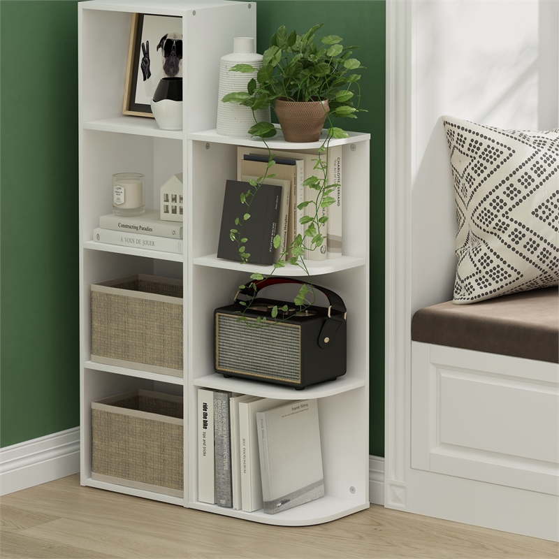 Pemberly Row Contemporary 3-Tier Corner Open Shelf Bookcase in White