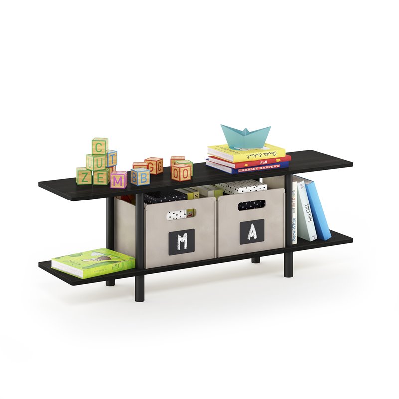 Pemberly Row Turn-N-Tube Engineered Wood 2-Tier Wide Shelf in Espresso/Black