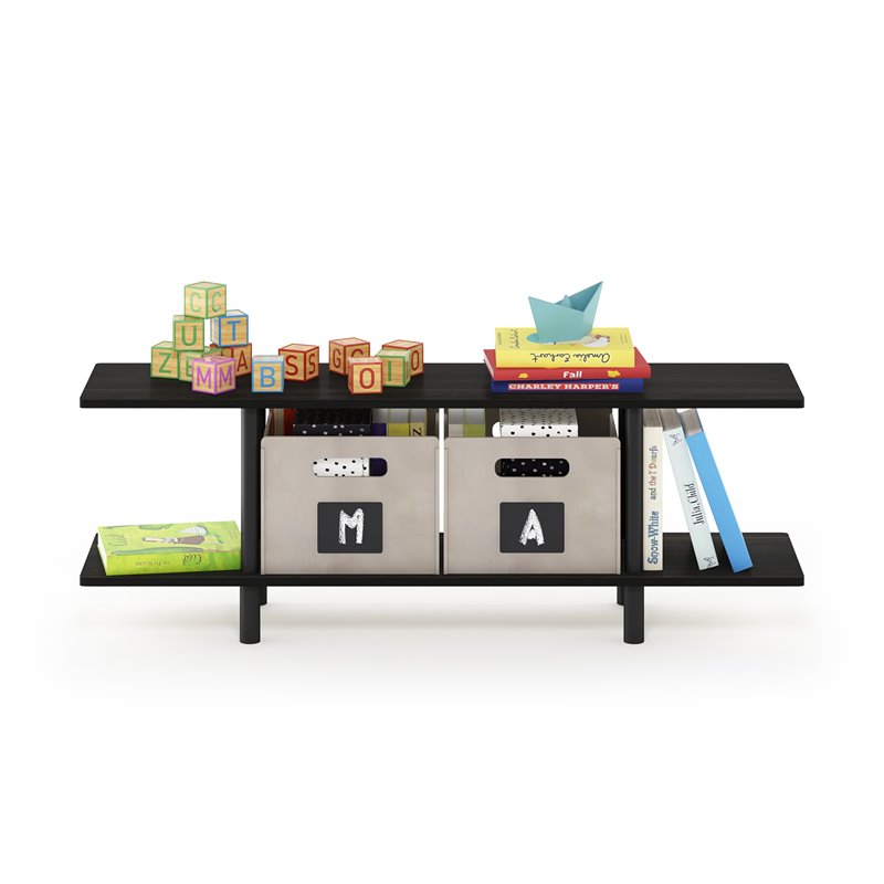 Pemberly Row Turn-N-Tube Engineered Wood 2-Tier Wide Shelf in Espresso/Black