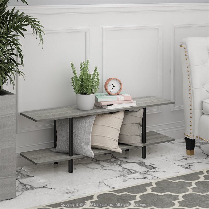 Pemberly Row Turn-N-Tube Wood 2-Tier Wide Shelf in French Oak Gray/Black