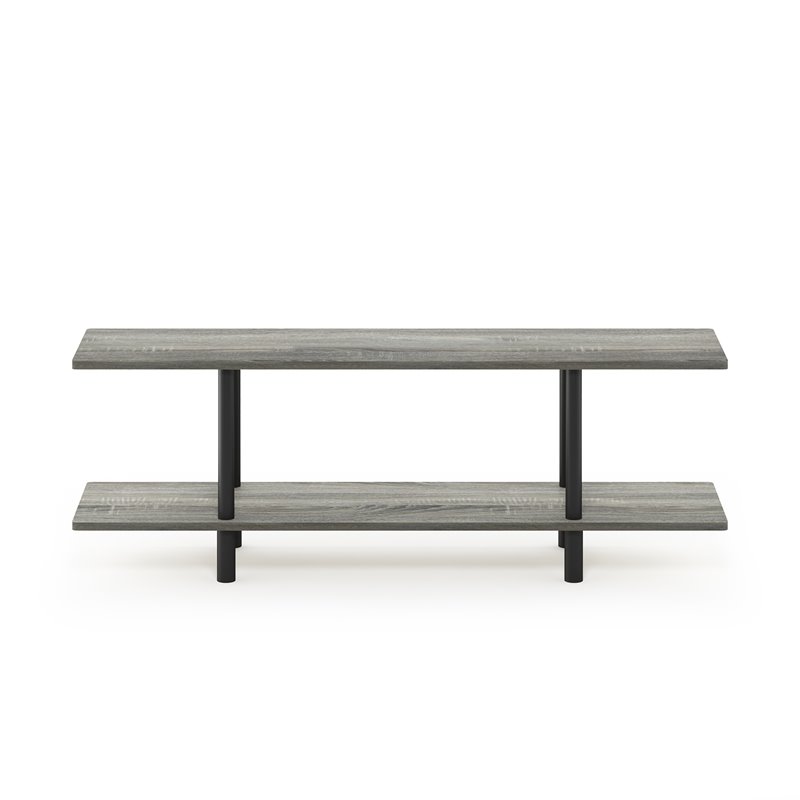 Pemberly Row Turn-N-Tube Wood 2-Tier Wide Shelf in French Oak Gray/Black