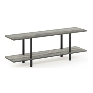 Pemberly Row Turn-N-Tube Wood 2-Tier Wide Shelf in French Oak Gray/Black