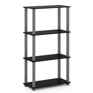 Pemberly Row Turn-S-Tube Engineered Wood 4-Tier Shelf Display Rack in Black/Gray
