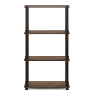 Pemberly Row Turn-S-Tube Wood 4-Tier Shelf Display Rack in Walnut/Brown