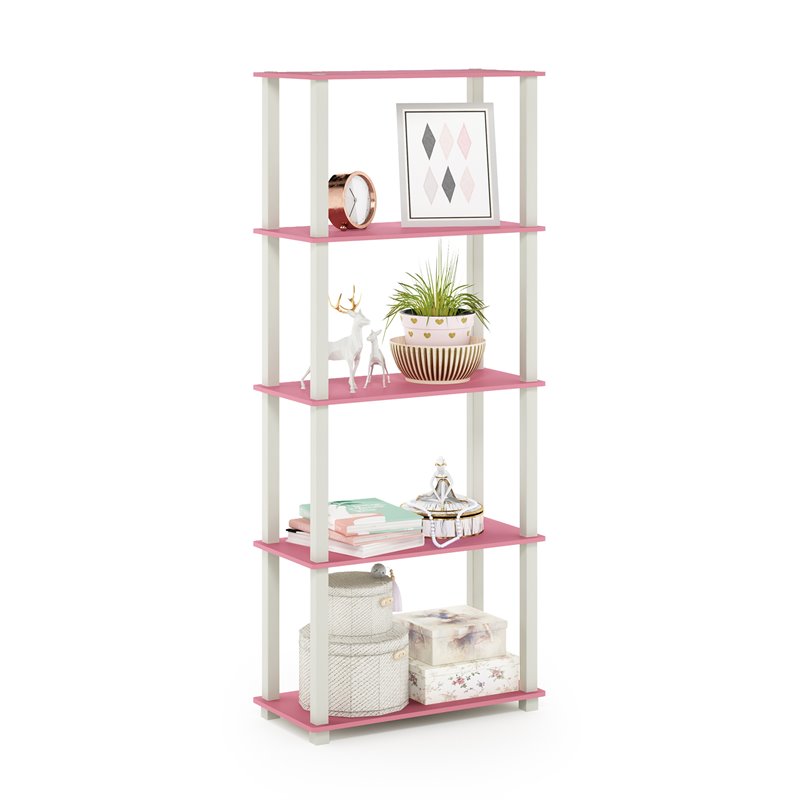 Pemberly Row Turn-S-Tube Engineered Wood 5-Tier Shelf Display Rack in Pink/White