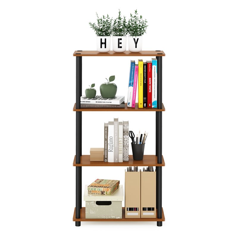Pemberly Row Turn-N-Tube Wood 4-Tier Shelf Display Rack in Light Cherry/Black