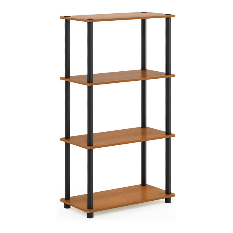 Pemberly Row Turn-N-Tube Wood 4-Tier Shelf Display Rack in Light Cherry/Black