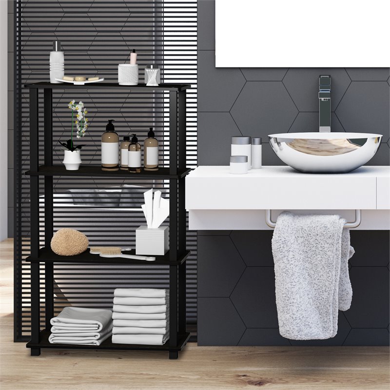 Pemberly Row Turn-S-Tube Wood 4-Tier Shelf Display Rack in Espresso/Black
