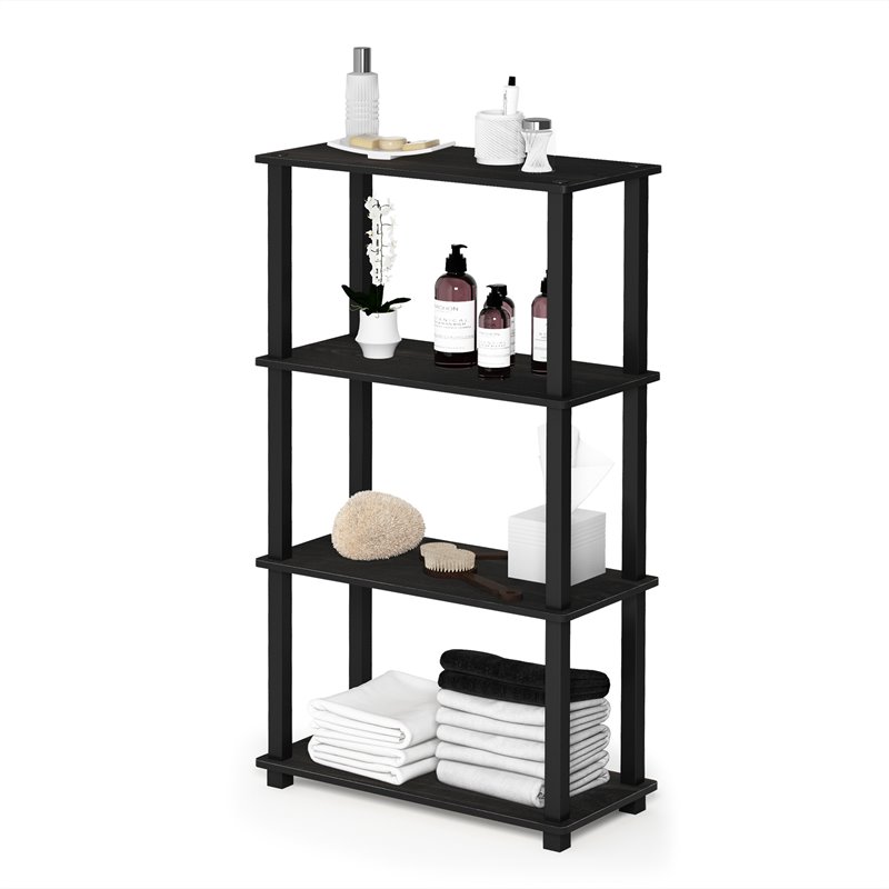 Pemberly Row Turn-S-Tube Wood 4-Tier Shelf Display Rack in Espresso/Black