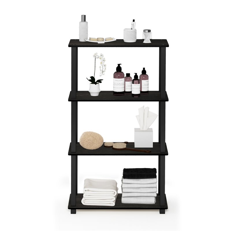 Pemberly Row Turn-S-Tube Wood 4-Tier Shelf Display Rack in Espresso/Black