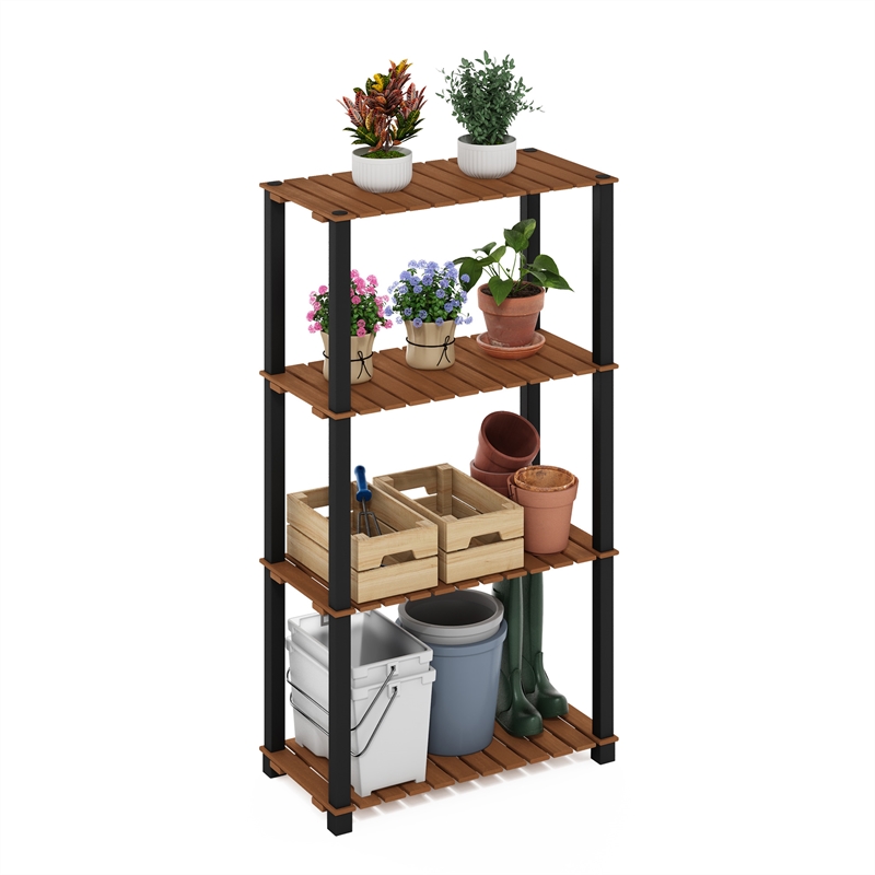 Pemberly Row 4-Tier Turn-N-Tube Indoor Outdoor Plant Shelf Wood Natural/Black