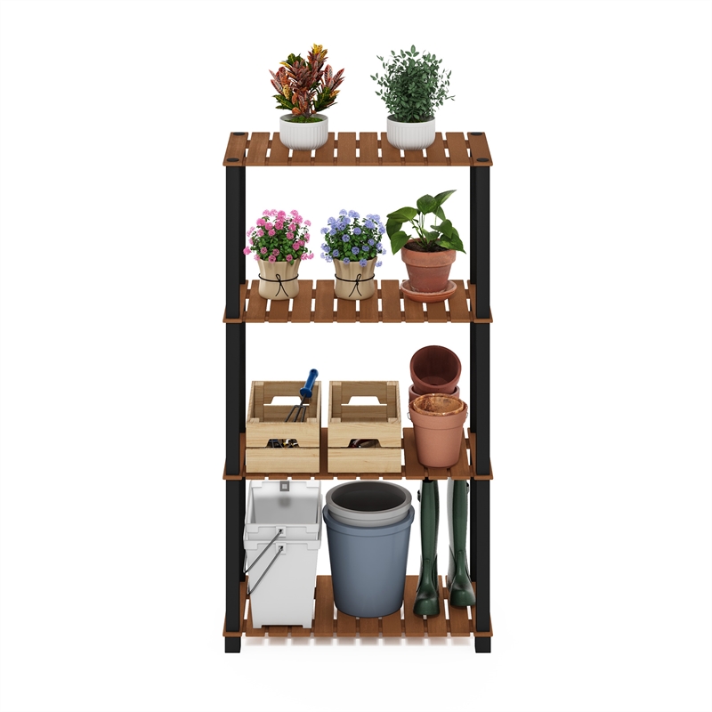 Pemberly Row 4-Tier Turn-N-Tube Indoor Outdoor Plant Shelf Wood Natural/Black