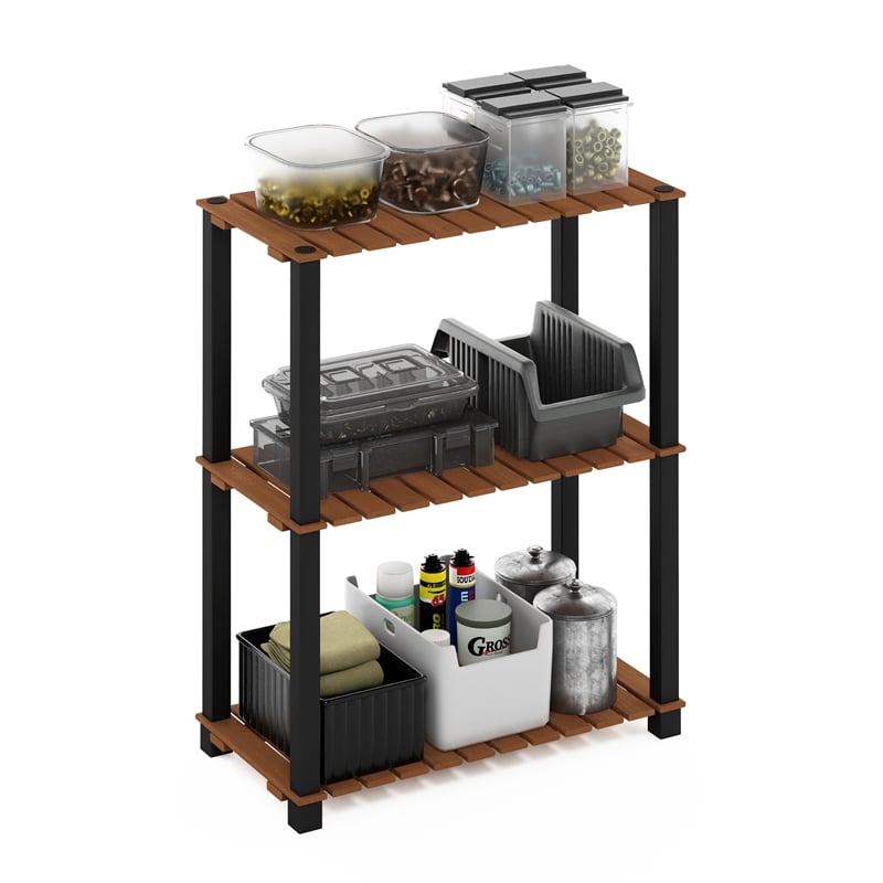 Pemberly Row 3-Tier Turn-N-Tube Indoor Outdoor Plant Shelf Wood Natural/Black