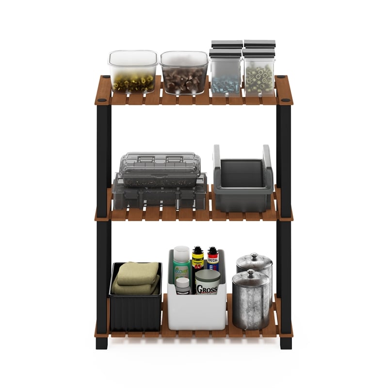 Pemberly Row 3-Tier Turn-N-Tube Indoor Outdoor Plant Shelf Wood Natural/Black