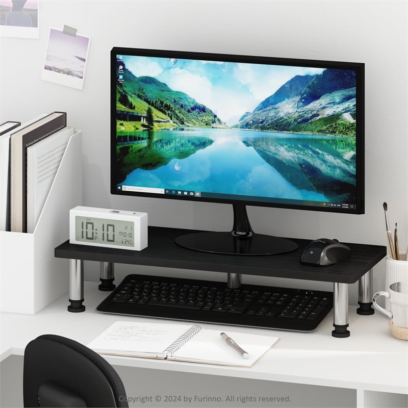 Pemberly Row Monitor Riser Stand in Americano with Stainless Steel Tubes