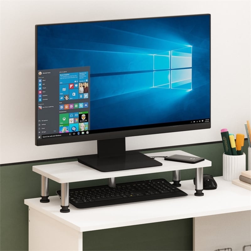 Pemberly Row Monitor Riser Stand in White Oak with Stainless Steel Tubes