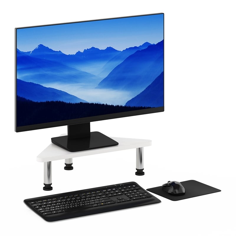 Pemberly Row Corner Monitor Riser Stand with Stainless Steel Tubes in White