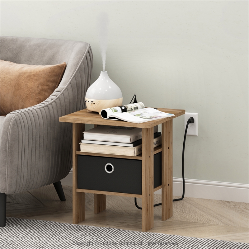 Pemberly Row USB and Type-C Port Charging Station End Flagstaff Oak/Black