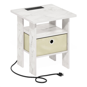 Pemberly Row USB and Type-C Port Charging Station End Table Marble White/Ivory