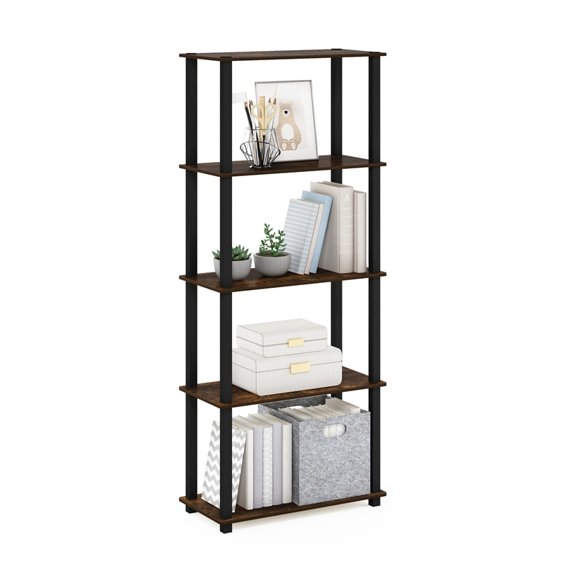 Pemberly Row 5-Tier Multipurpose Shelf Display Rack in Amber Pine/Black