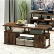Pemberly Row TV Stand Entertainment Center with Open Storage Amber Pine/Black