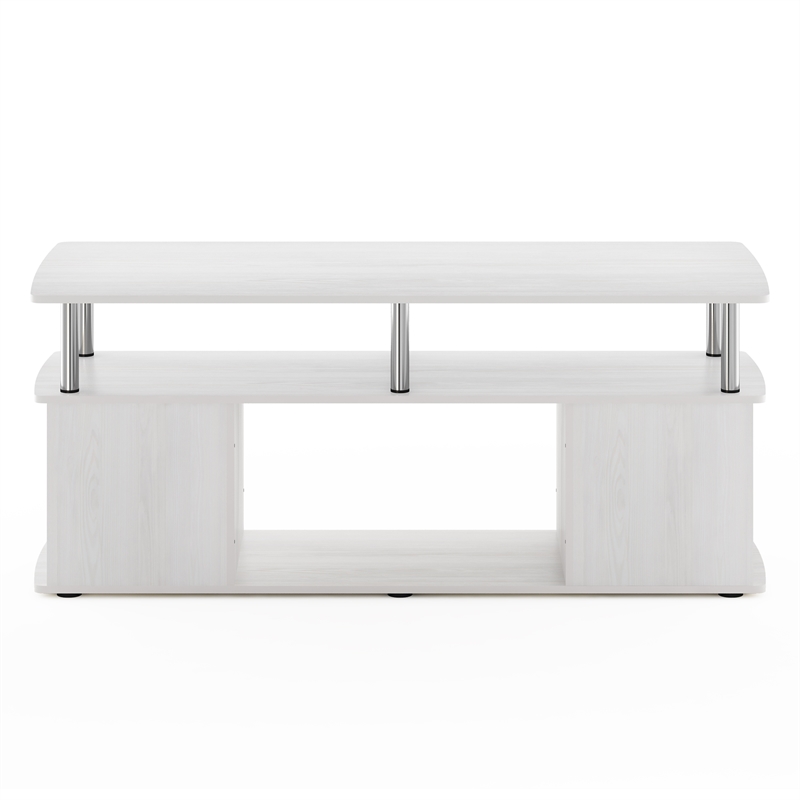 Pemberly Row TV Stand Entertainment Center with Open Stainless Steel Tubes