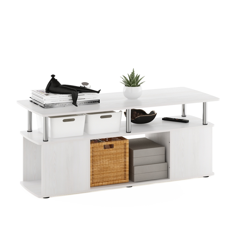 Pemberly Row TV Stand Entertainment Center with Open Stainless Steel Tubes