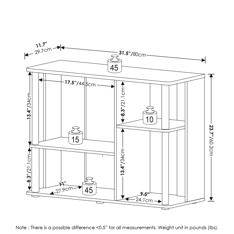 Pemberly Row TV Stand with Plastic Poles for TV up to Amber Pine/Black