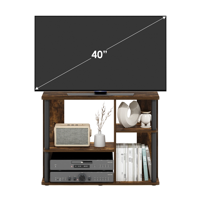 Pemberly Row TV Stand with Plastic Poles for TV up to Amber Pine/Black