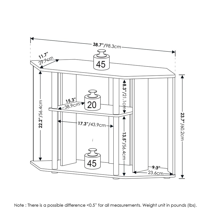 Pemberly Row TV Stand with Plastic Poles for TV up to Amber Pine/Black