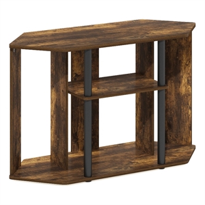 Pemberly Row TV Stand with Plastic Poles for TV up to Amber Pine/Black