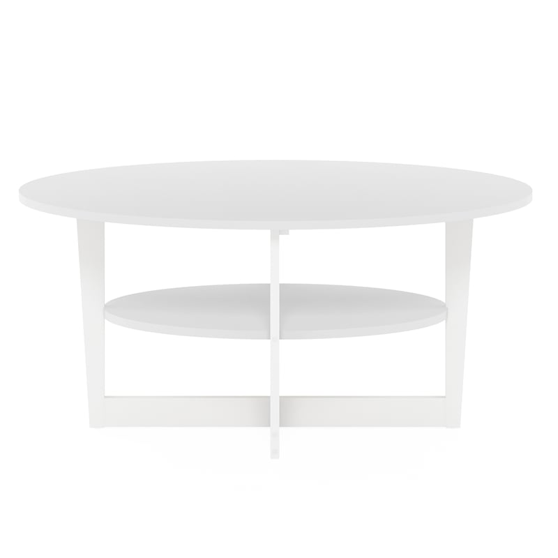 Pemberly Row Contemporary Wood Oval Coffee Table in White Finish
