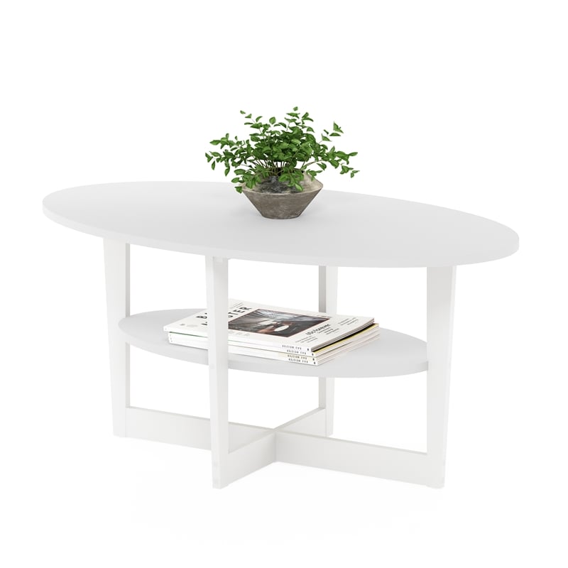 Pemberly Row Contemporary Wood Oval Coffee Table in White Finish
