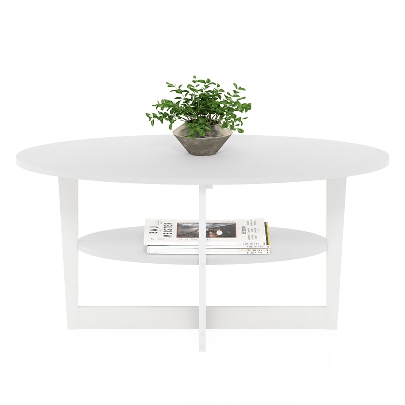 Pemberly Row Contemporary Wood Oval Coffee Table in White Finish