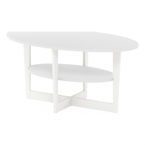 Pemberly Row Contemporary Wood Oval Coffee Table in White Finish