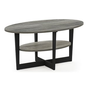 Pemberly Row Engineered Wood Oval Coffee Table in French Oak Gray/Black