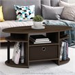 Pemberly Row Engineered Wood Oval Coffee Table with Bin in Columbia Walnut