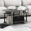 Pemberly Row Engineered Wood Oval Coffee Table with Bin in French Oak Gray/Black