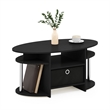 Pemberly Row Oval Coffee Table with Bin in Stainless Steel Tubes