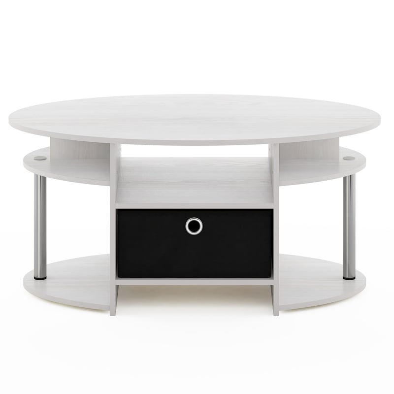 Pemberly Row Oval Coffee Table with Bin in Stainless Steel Tubes
