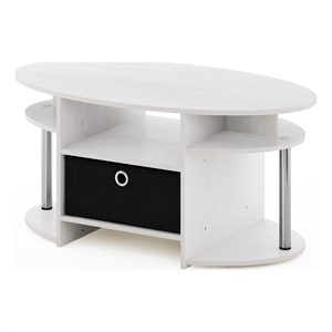 Pemberly Row Oval Coffee Table with Bin in Stainless Steel Tubes