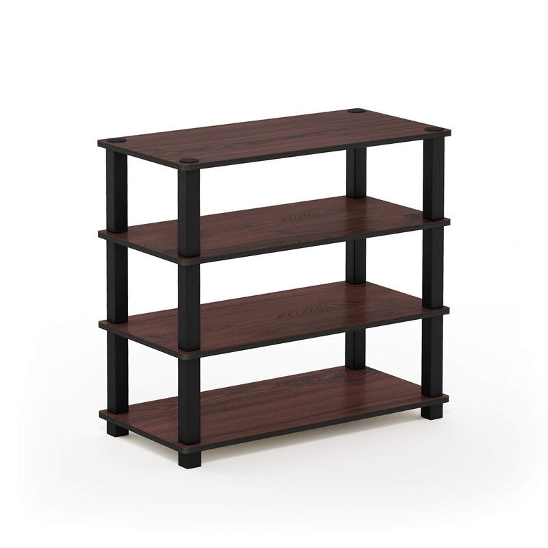 Pemberly Row Turn-S-Tube Engineered Wood 4-Tier Shoe Rack in Dark Cherry/Black