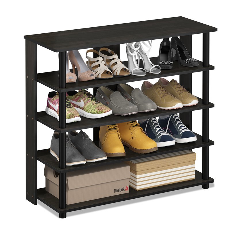 Pemberly Row Turn-N-Tube Engineered Wood 5-Tier Wide Shoe Rack in Espresso