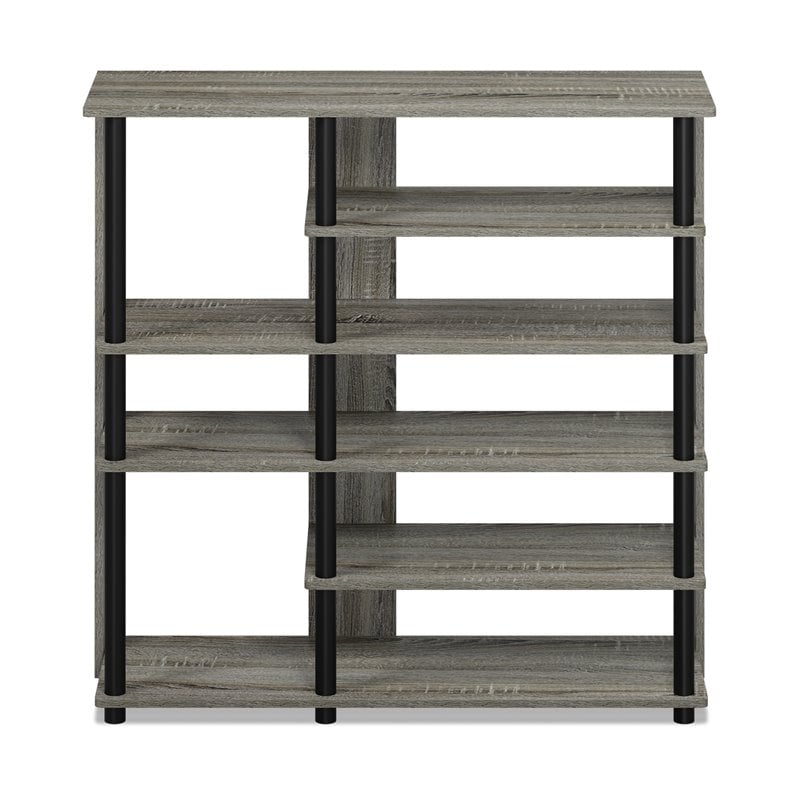 Pemberly Row Turn-N-Tube Wood Multi Storage Shoe Rack in French Oak Gray